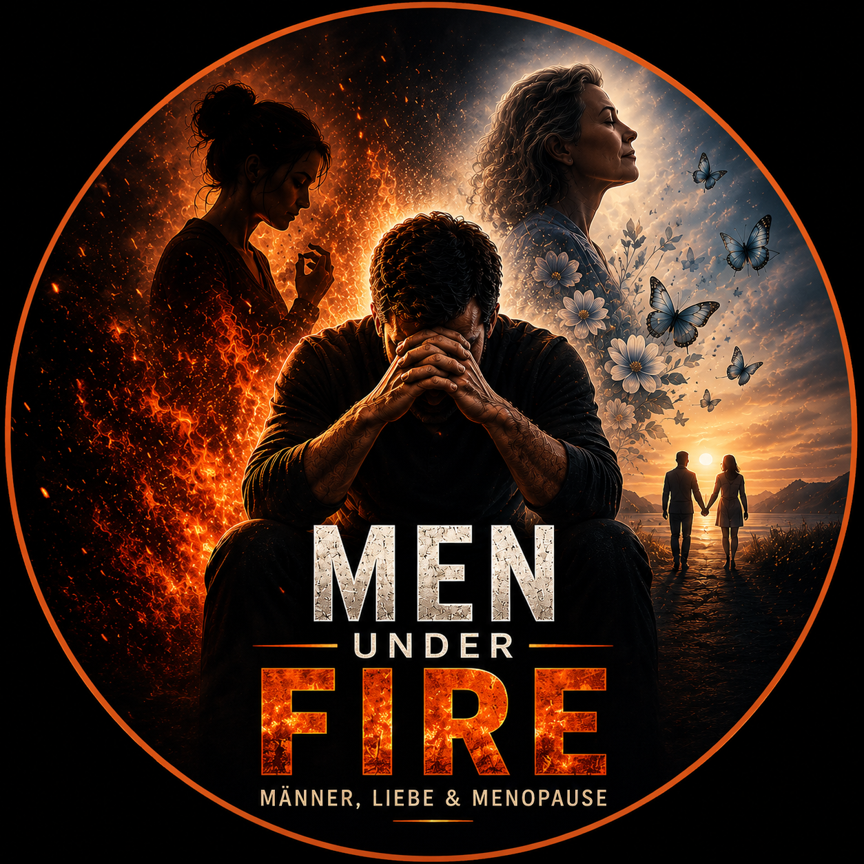 Dramatisches Men Under Fire Profilbild mit Feuer und ruhiger Bildhälfte